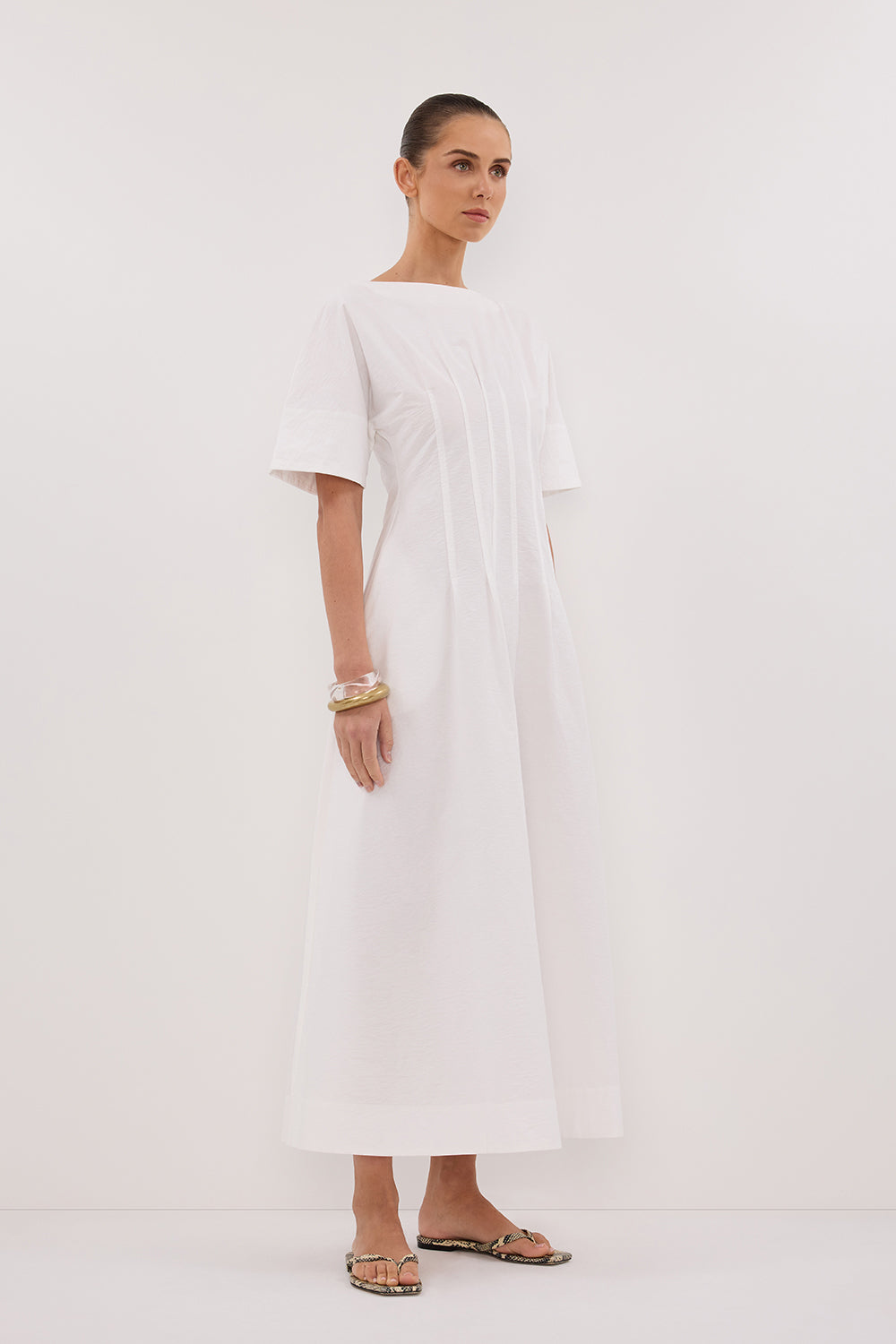 DAPHNE WHITE SLEEVED MIDI DRESS