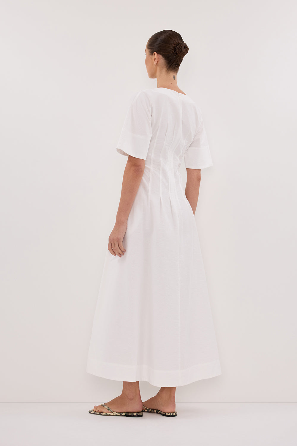 DAPHNE WHITE SLEEVED MIDI DRESS