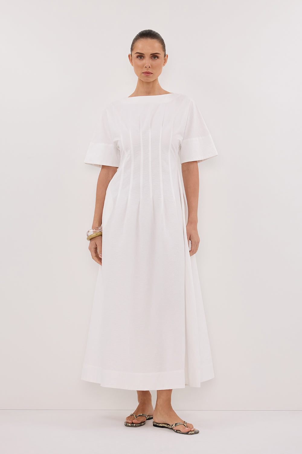 DAPHNE WHITE SLEEVED MIDI DRESS