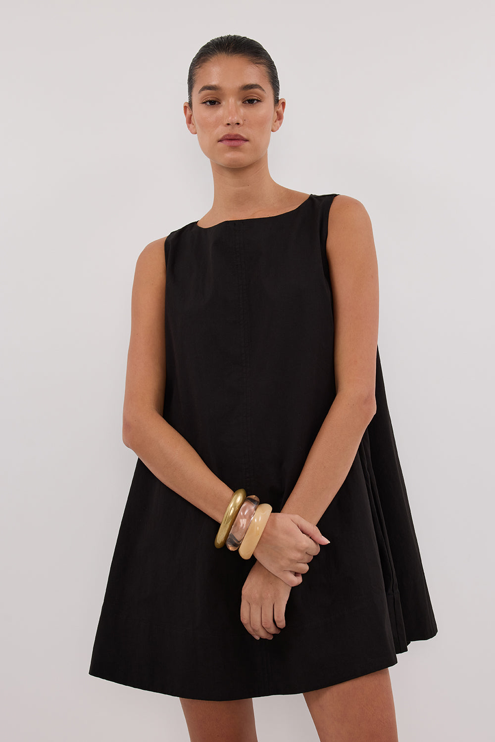 black poplin dress Poplin Rib-Knit Drop Waist Midi Dress main image 0