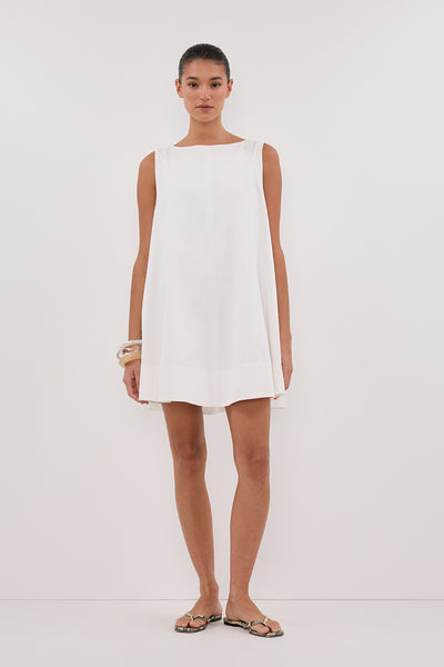 Aude wearing MAISIE WHITE POPLIN MINI DRESS