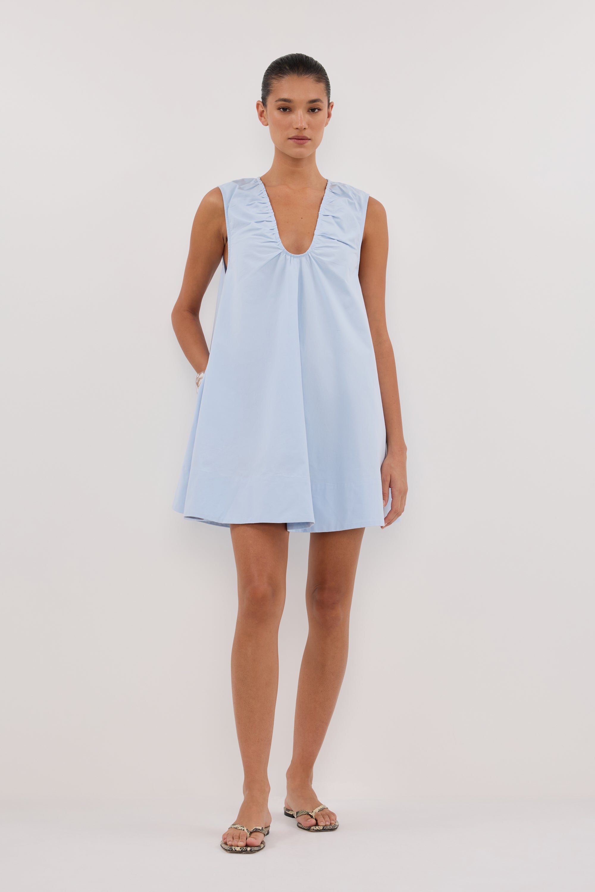 Gabby Oversized Cotton Mini Dress in Cornflower By DISSH