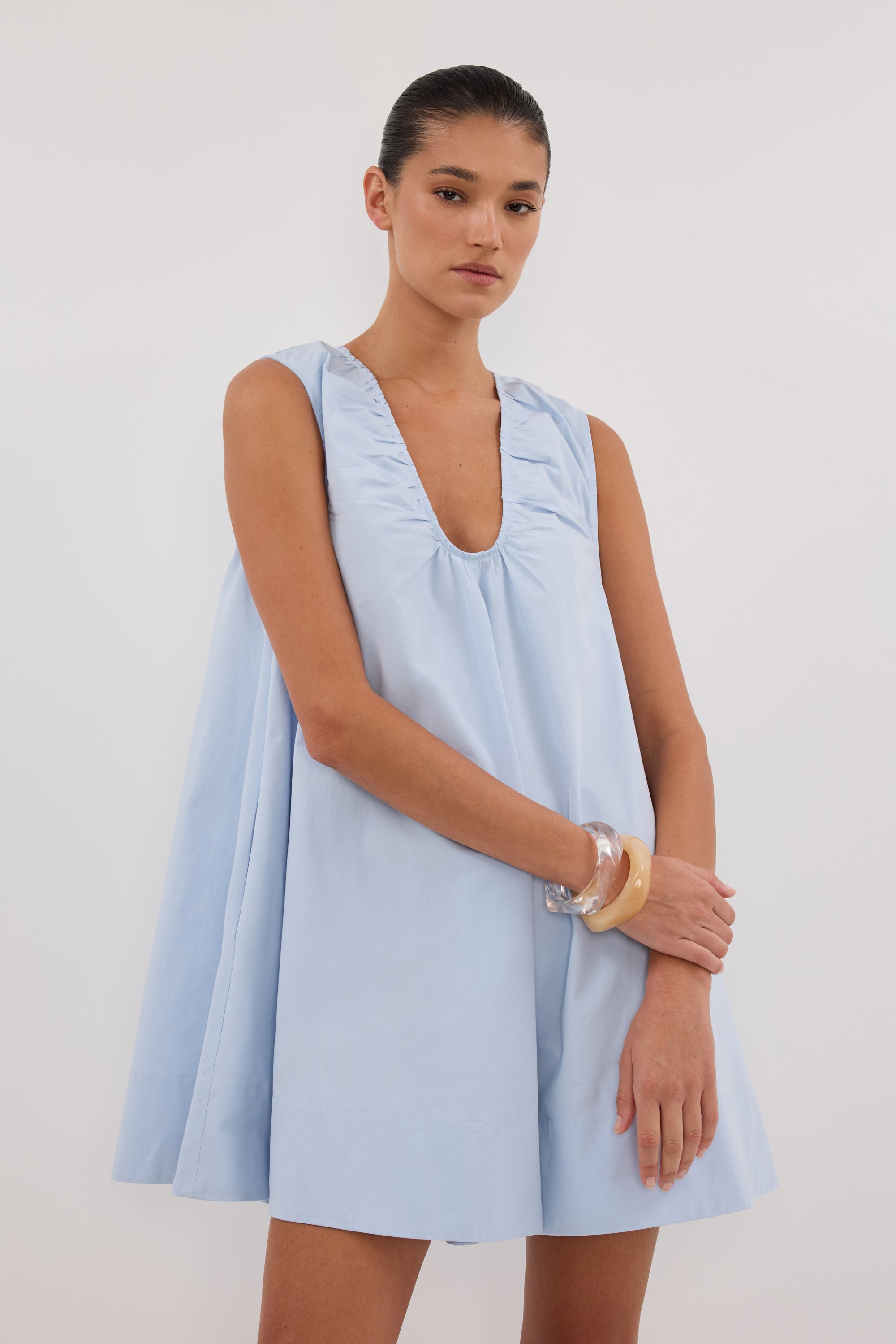 Gabby Oversized Cotton Mini Dress in Cornflower By DISSH