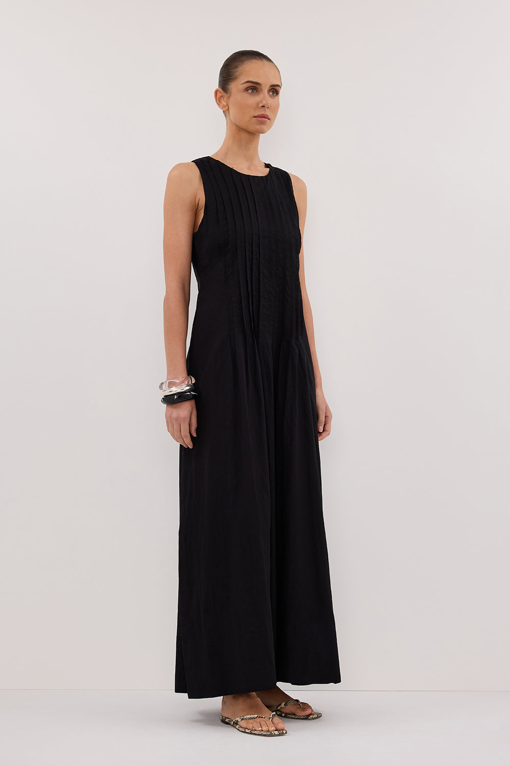 MILO BLACK LINEN BLEND MIDI DRESS