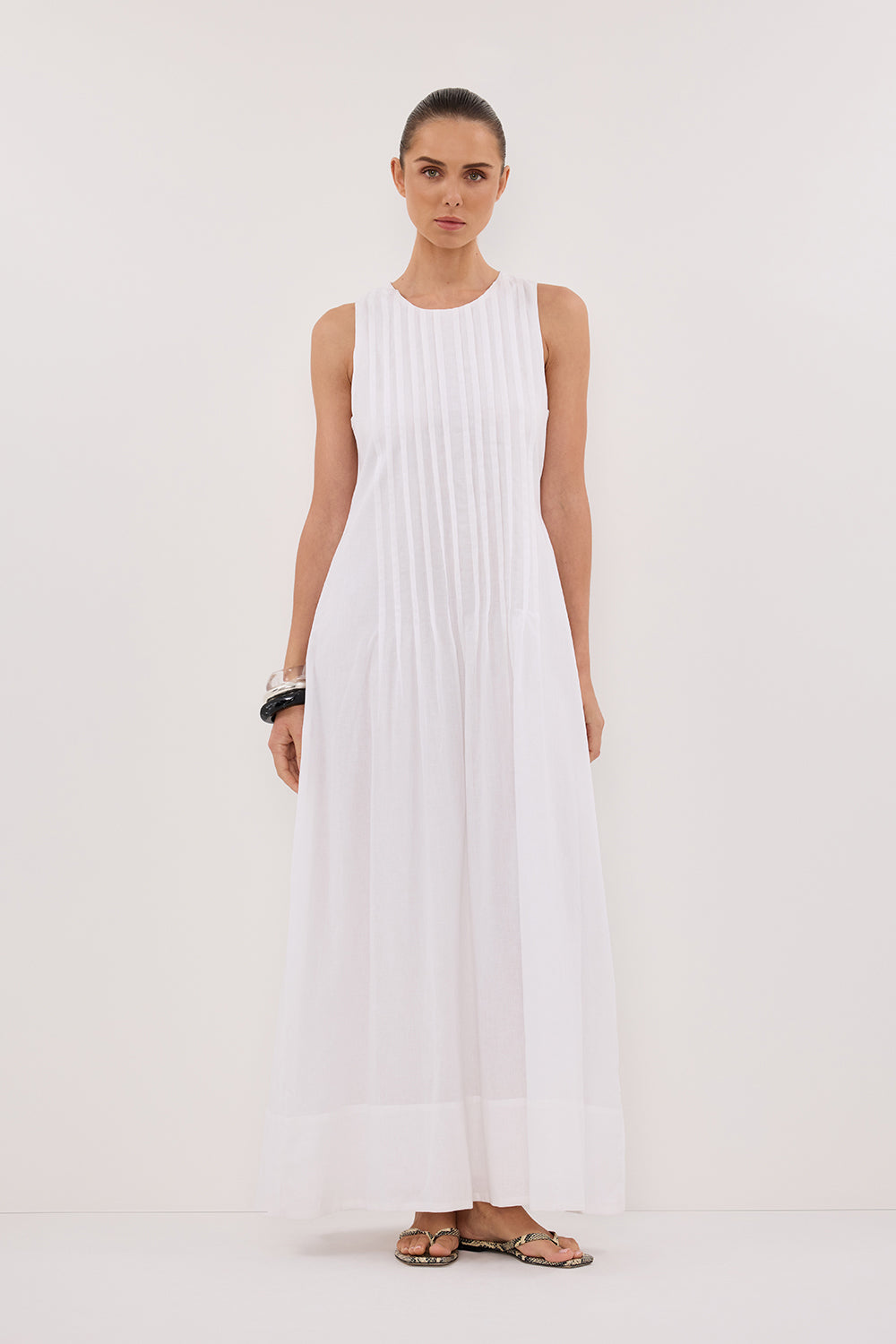 MILO WHITE LINEN BLEND MIDI DRESS