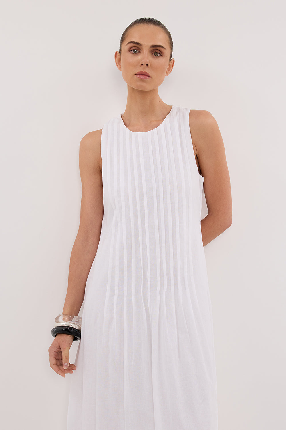MILO WHITE LINEN BLEND MIDI DRESS