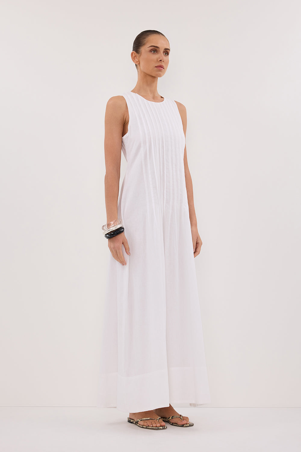 MILO WHITE LINEN BLEND MIDI DRESS – DISSH
