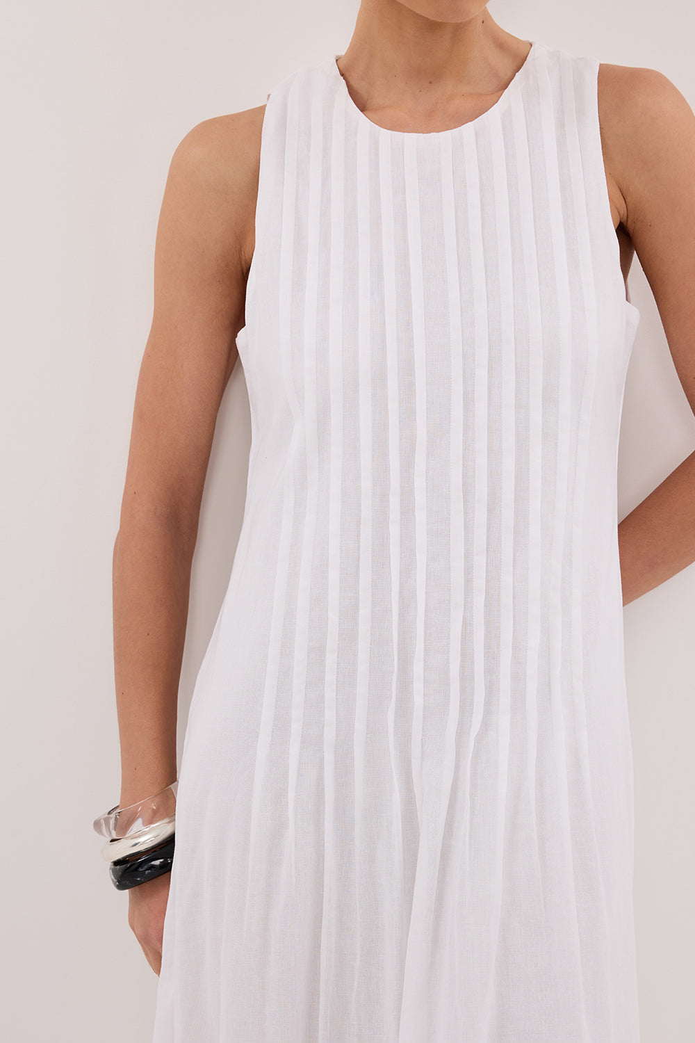 MILO WHITE LINEN BLEND MIDI DRESS
