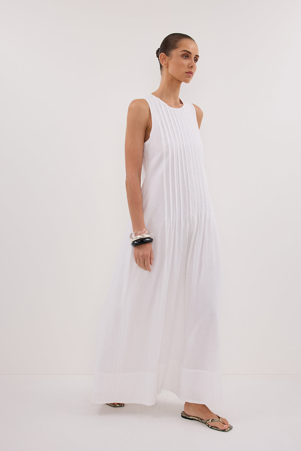 MILO WHITE LINEN BLEND MIDI DRESS
