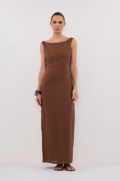 Stas wearing JULE FONDANT LINEN MIDI DRESS