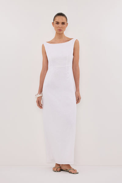 Stas wearing JULE WHITE LINEN MIDI DRESS