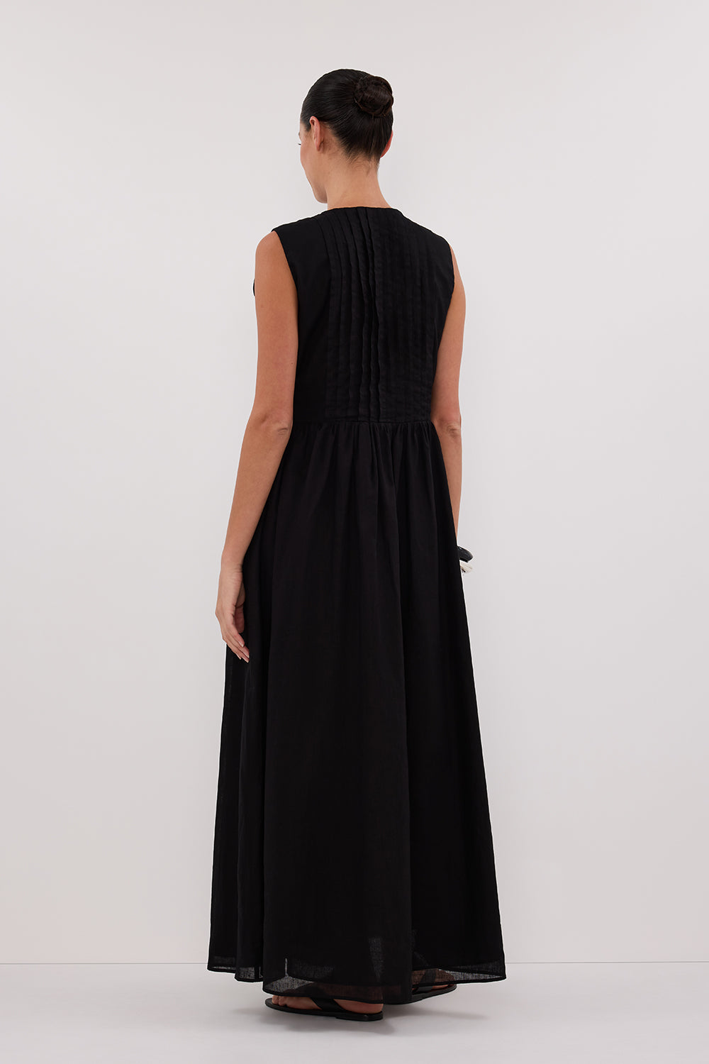 LARS BLACK PINTUCK LINEN MIDI DRESS