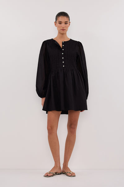 Aude wearing LARS BLACK BUTTON SLEEEVED MINI