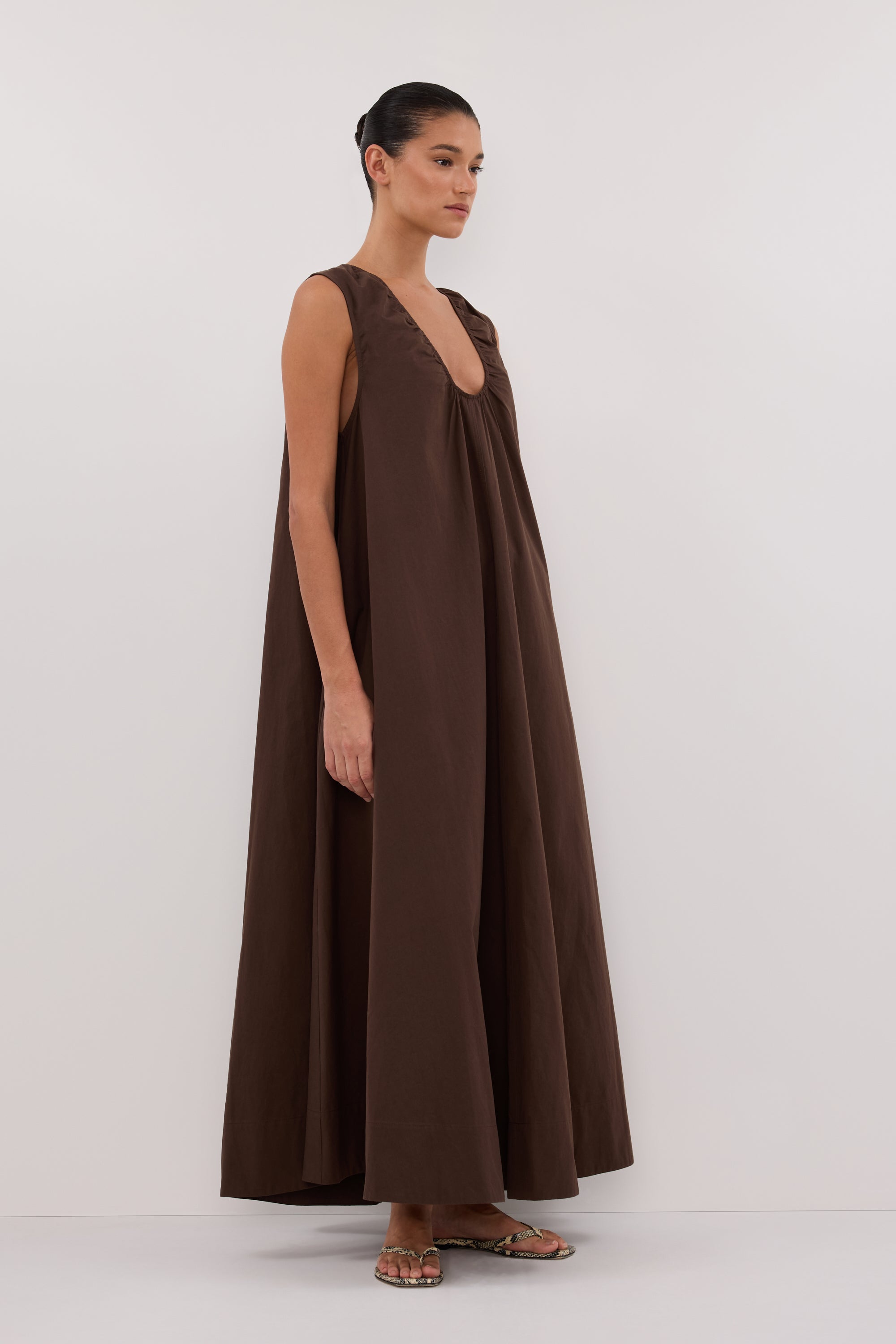 GABBY BITTER CHOC OVERSIZED COTTON MIDI DRESS DISSH GABBY BITTER CHOC OVERSIZED COTTON MIDI DRESS DISSH