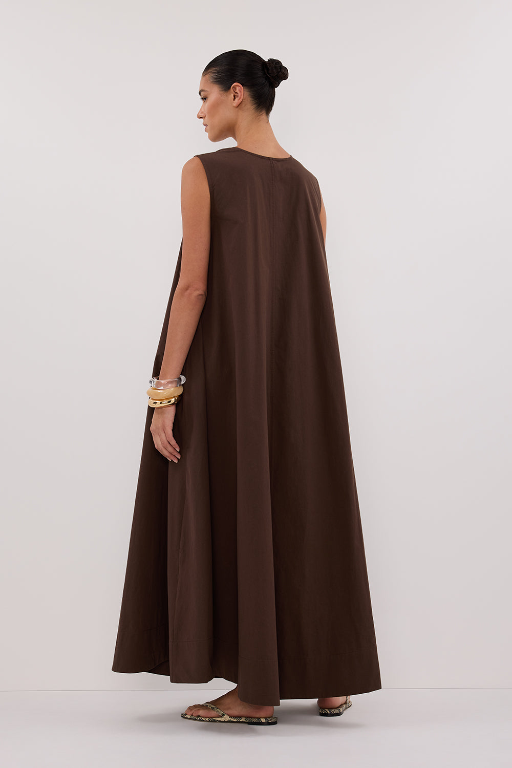 GABBY BITTER CHOC OVERSIZED COTTON MIDI DRESS