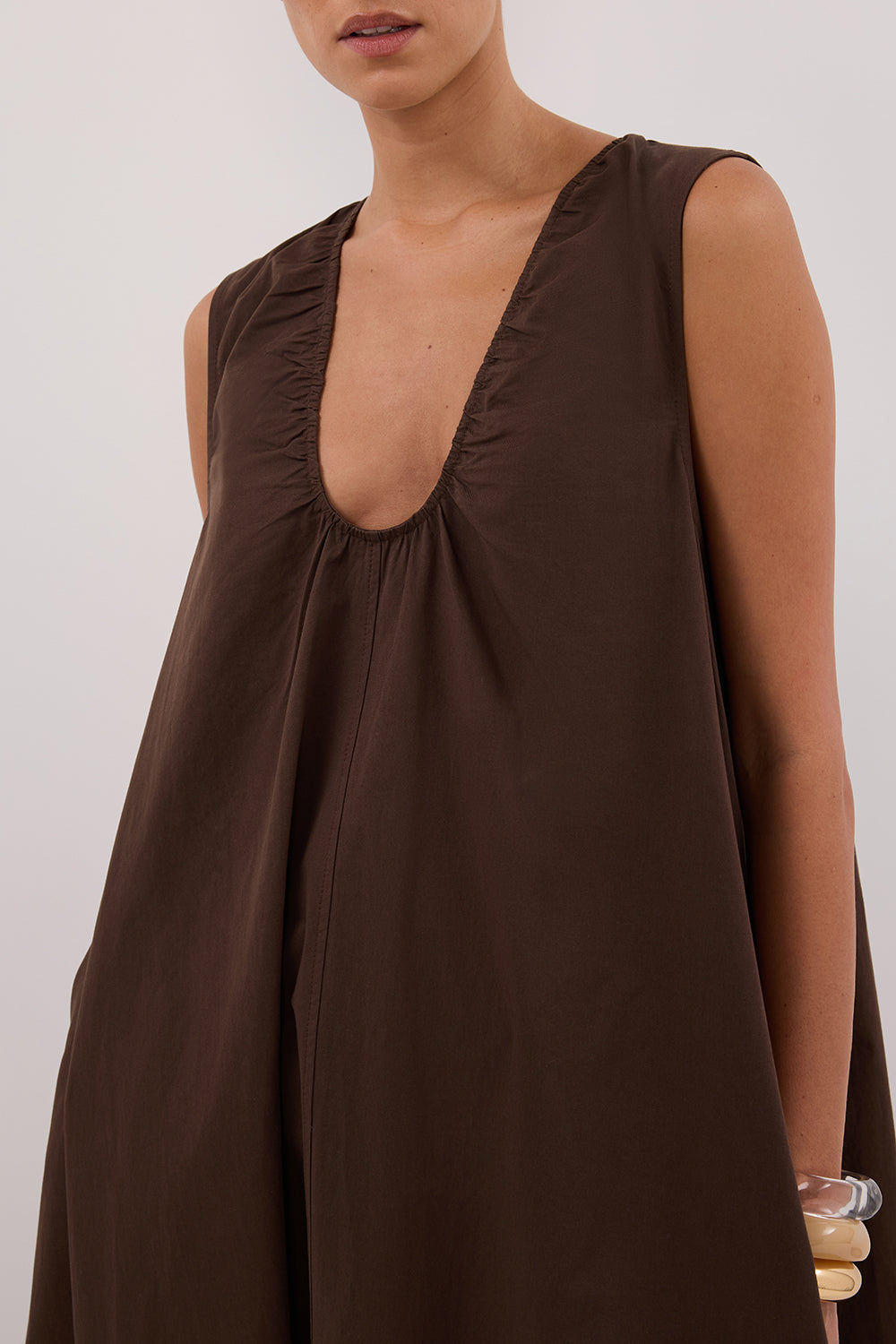 GABBY BITTER CHOC OVERSIZED COTTON MIDI DRESS