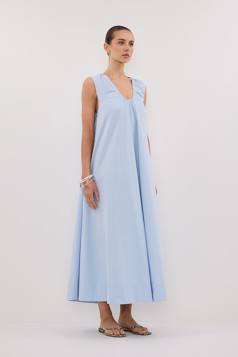GABBY CORNFLOWER OVERSIZED COTTON MIDI DRESS