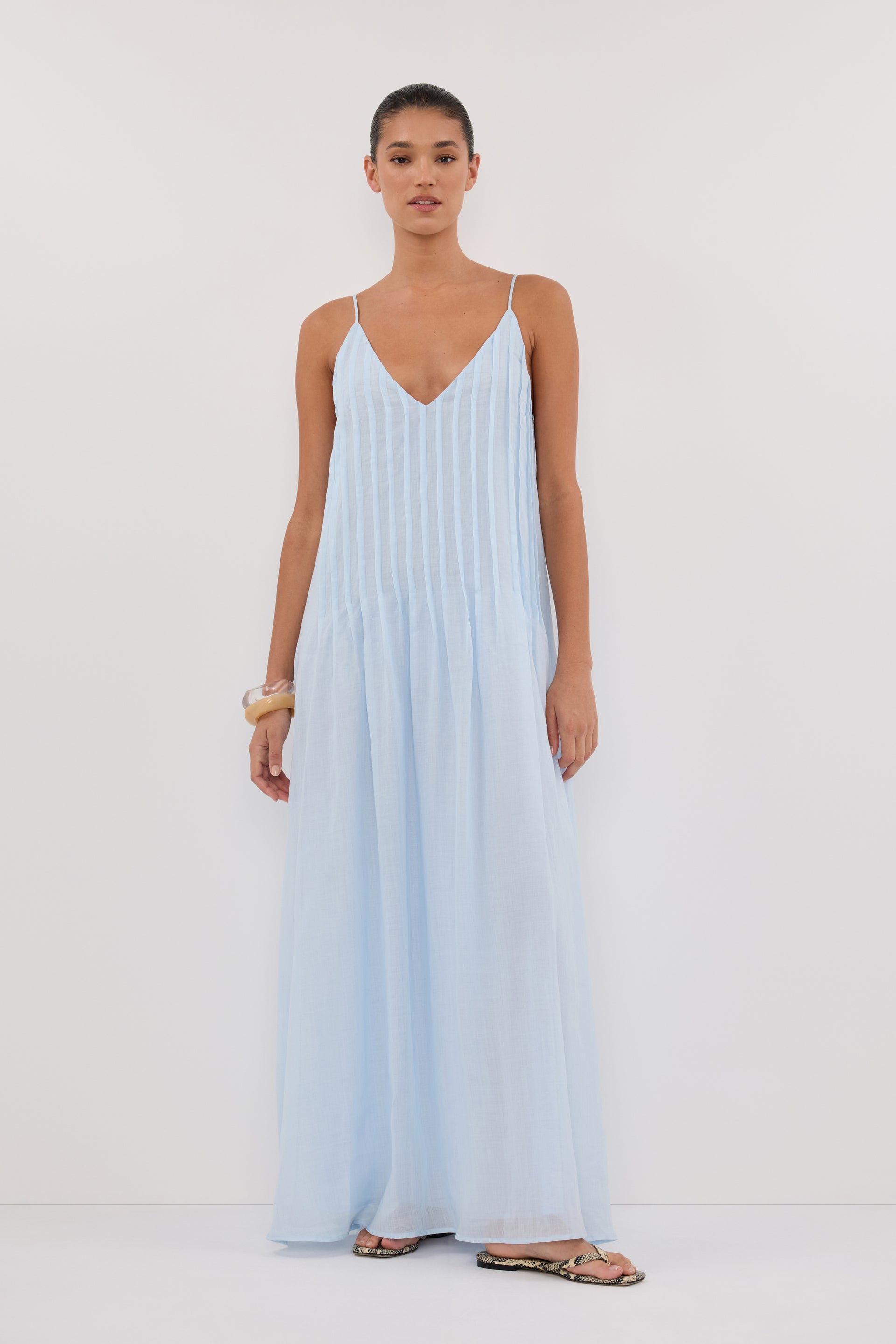 knee length dresses for ladies Tahlia Ramie Maxi Dress in Cornflower by Dissh