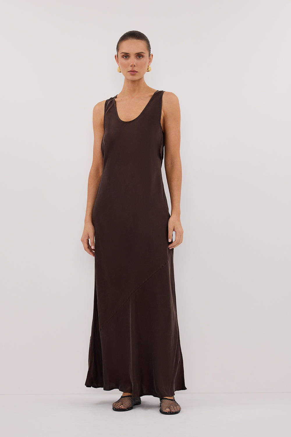 DARCY BITTER CHOC SILK MAXI DRESS
