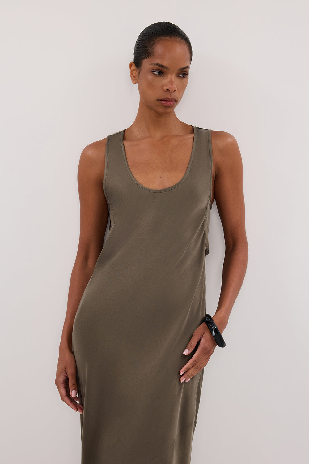 DARCY OLIVE SILK MAXI DRESS