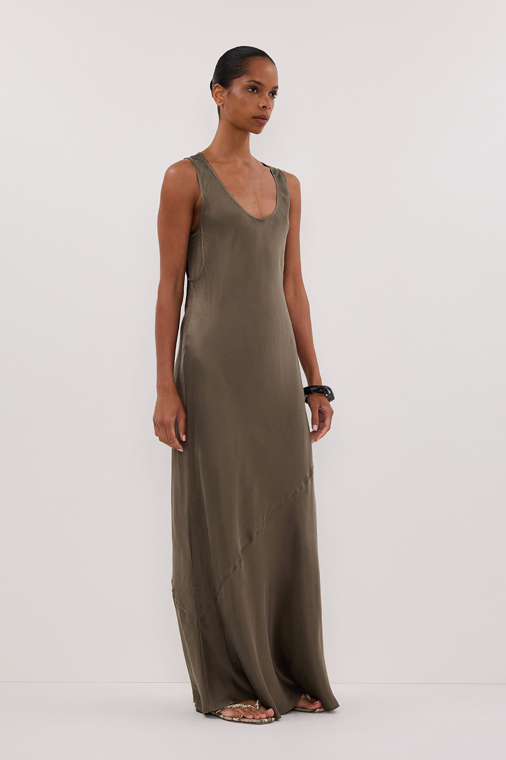 DARCY OLIVE SILK MAXI DRESS
