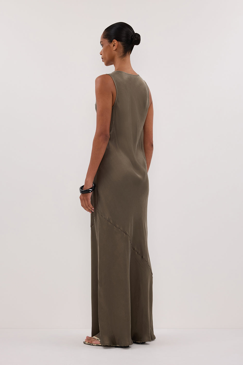 DARCY OLIVE SILK MAXI DRESS