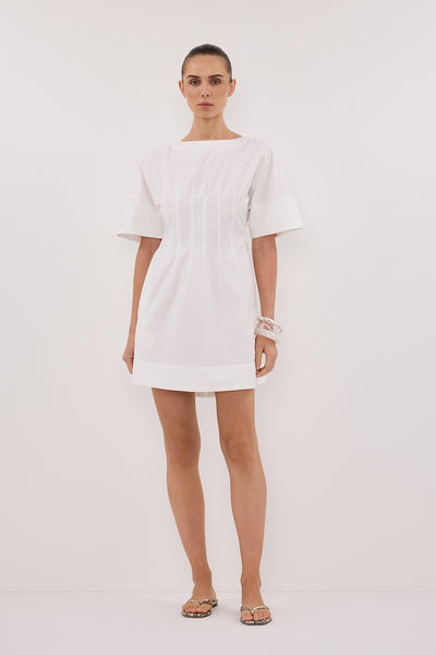 Stas wearing DAPHNE WHITE SLEEVED MINI DRESS