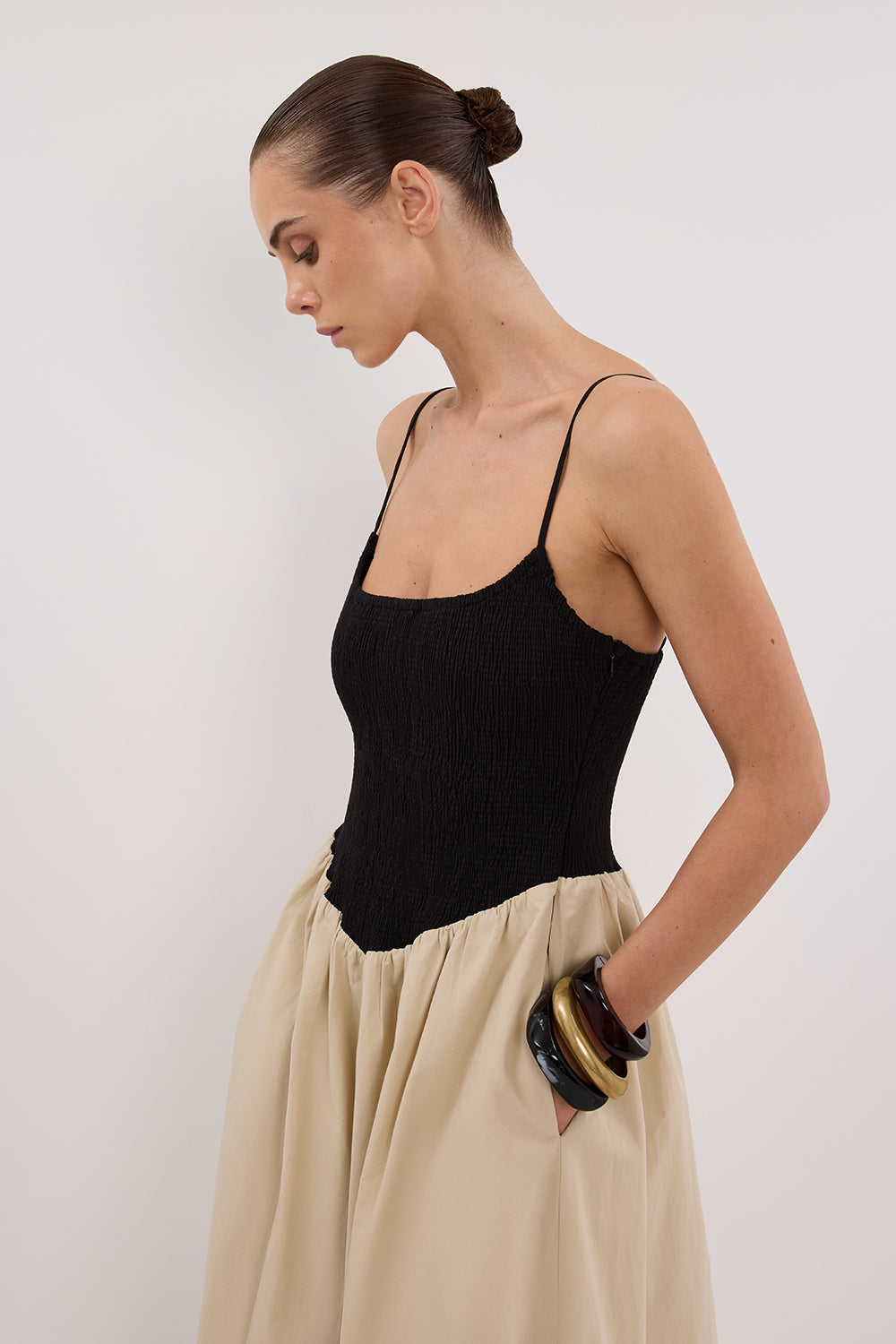 MILANO BLACK AND STONE MIDI DRESS