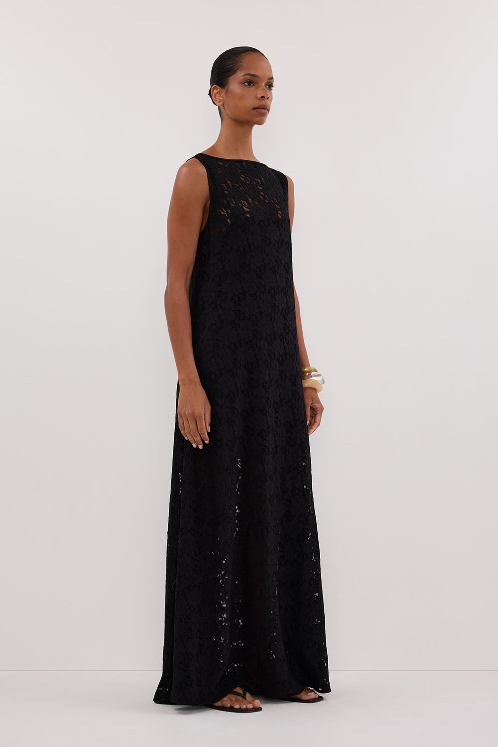 LOULA BLACK LACE MIDI DRESS