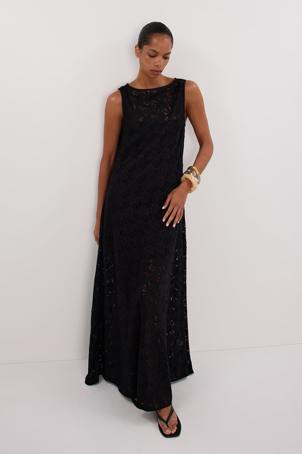 LOULA BLACK LACE MIDI DRESS