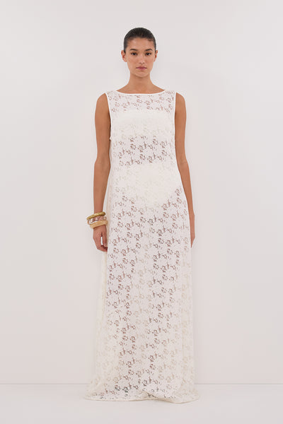 Aude wearing LOULA WHITE LACE MIDI DRESS