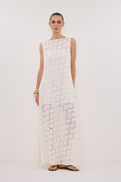 Stas wearing LOULA WHITE LACE MIDI DRESS