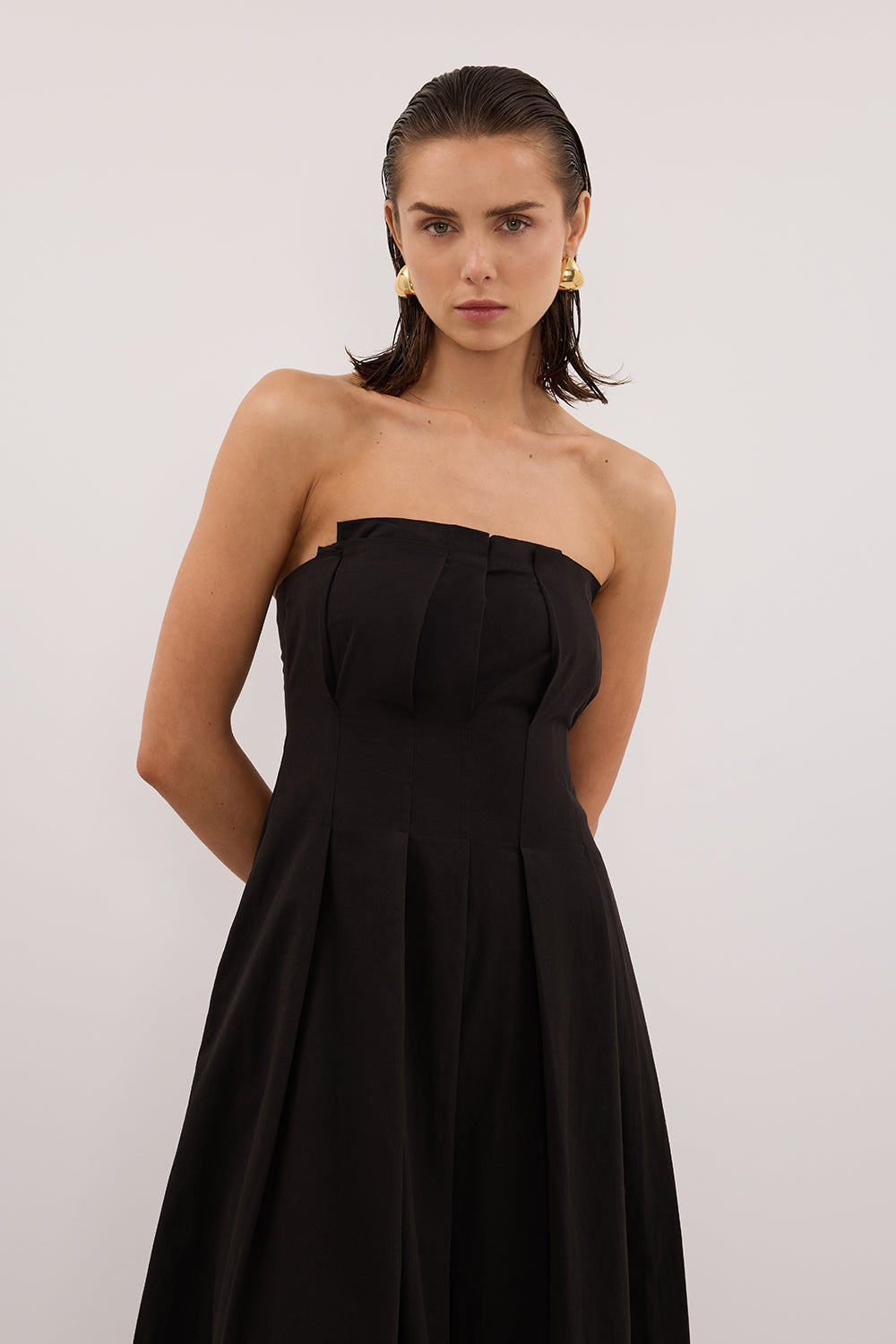 Lilly Cotton Strapless Midi Dress in Black By DISSH Lilly Cotton Strapless Midi Dress in Black By DISSH