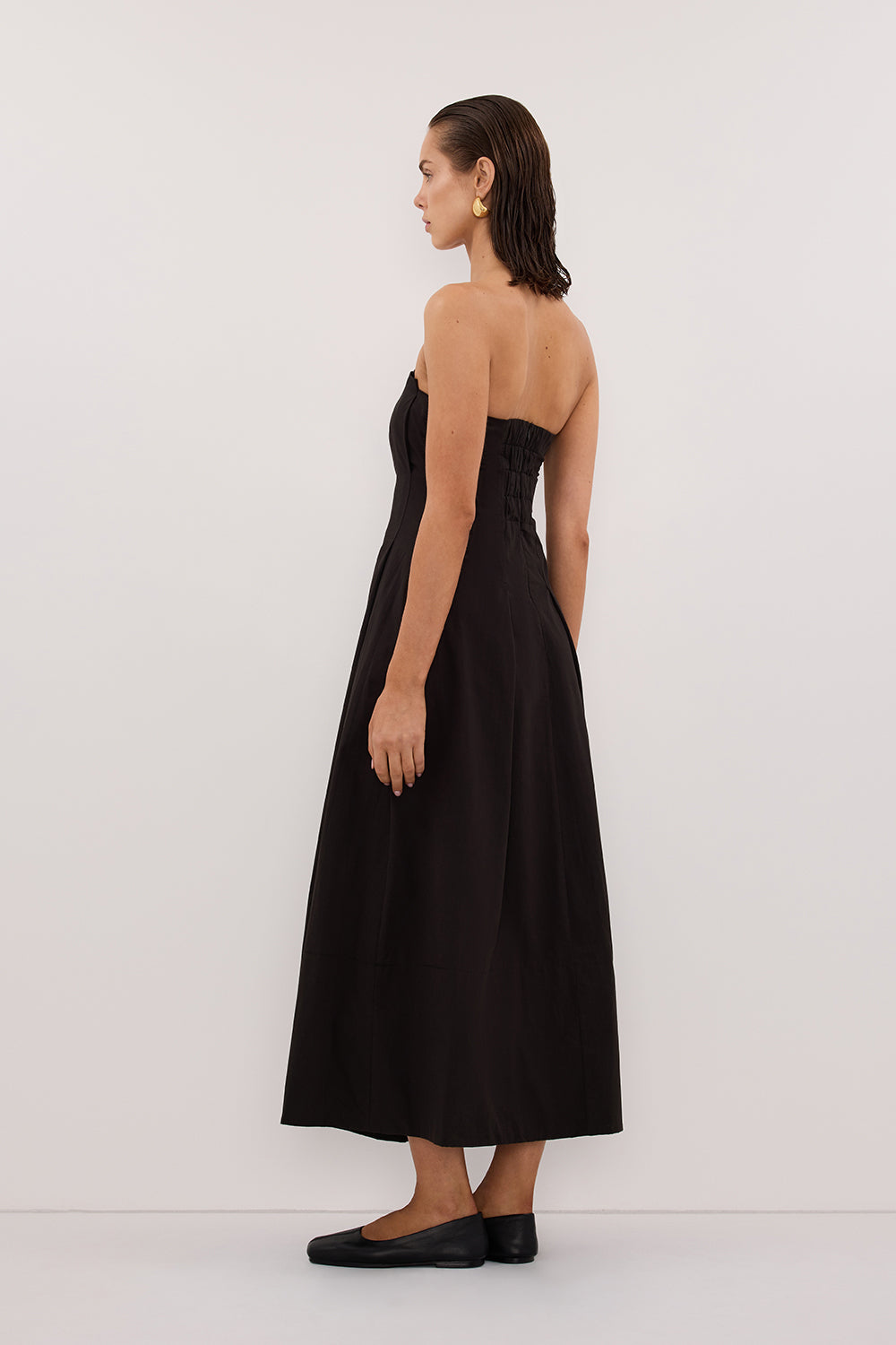 Lilly Cotton Strapless Midi Dress in Black By DISSH Lilly Cotton Strapless Midi Dress in Black By DISSH