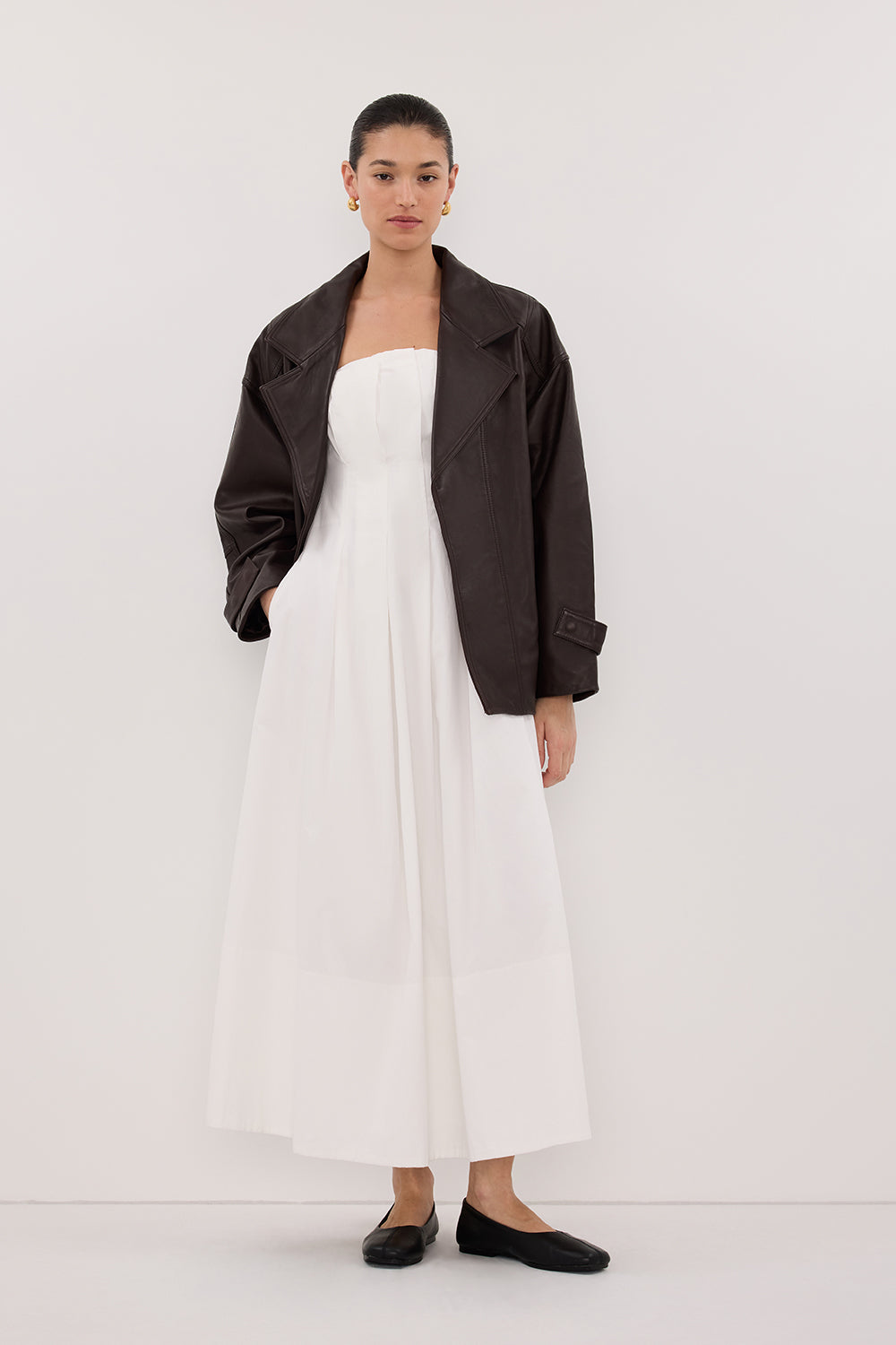 LILLY WHITE COTTON STRAPLESS MIDI DRESS