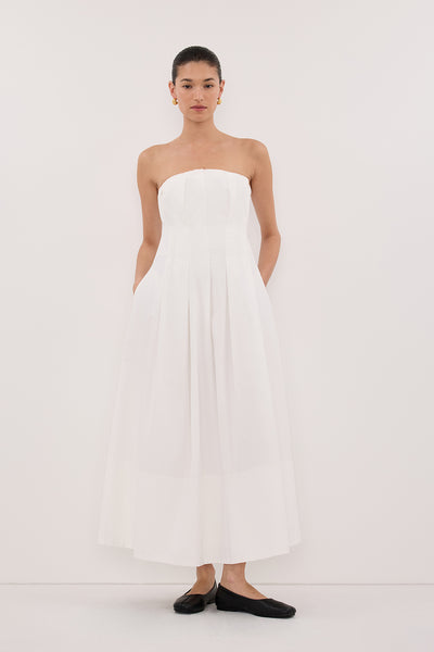 Lilly Cotton Strapless Midi Dress in White By DISSH Lilly Cotton Strapless Midi Dress in White By DISSH
