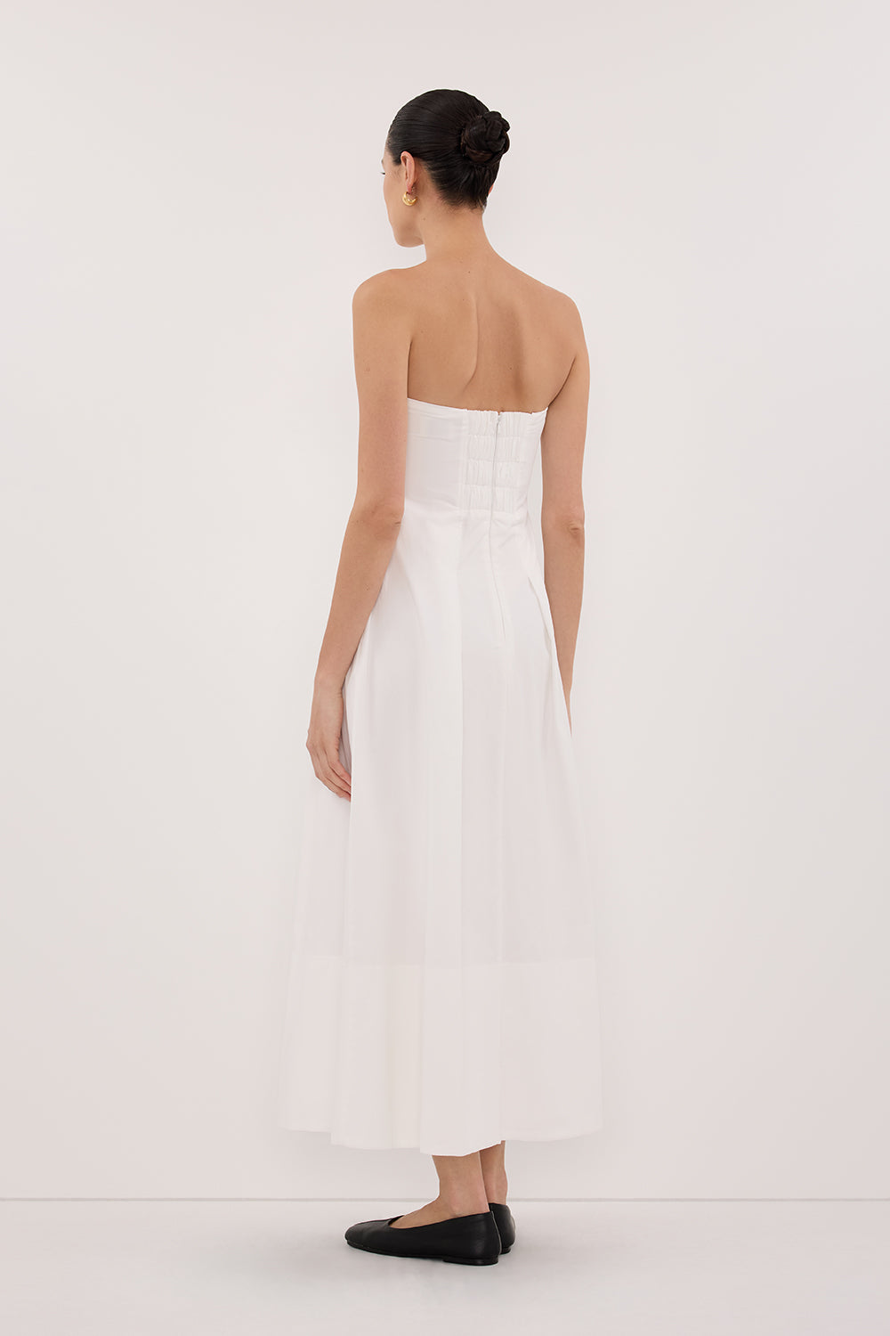 LILLY WHITE COTTON STRAPLESS MIDI DRESS