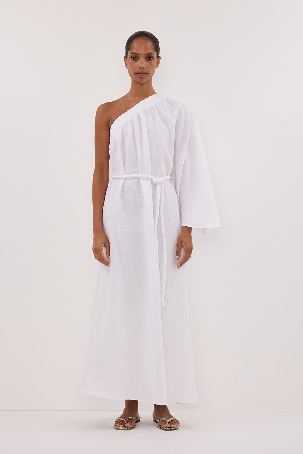 Sally Linen Midi Dress in White By DISSH