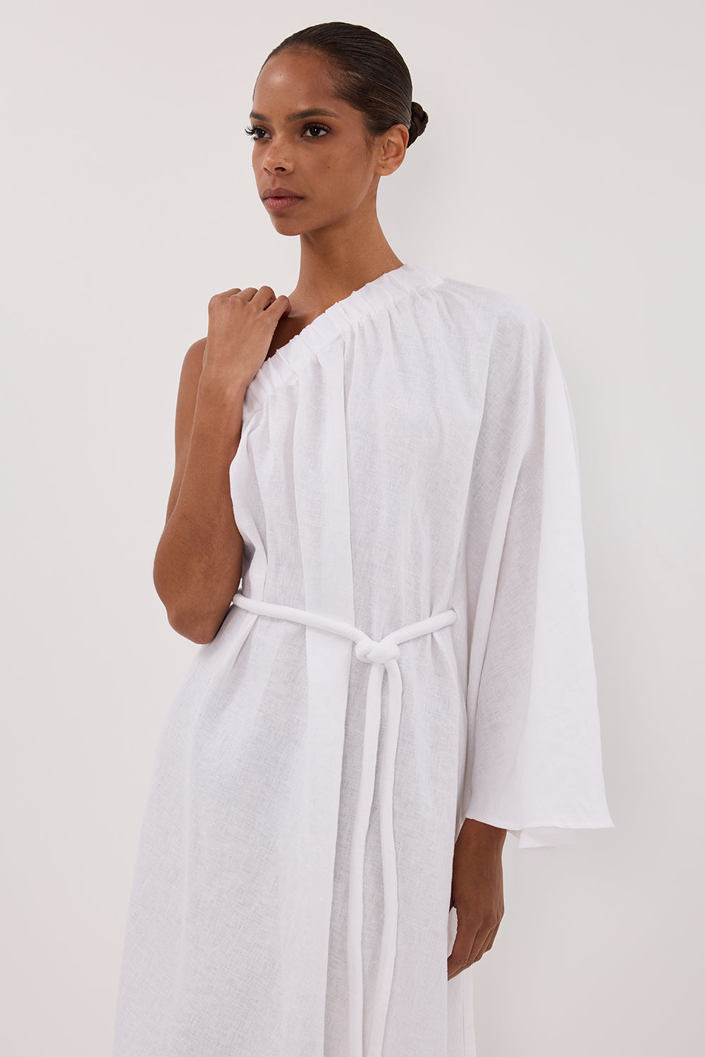 SALLY WHITE LINEN MIDI DRESS