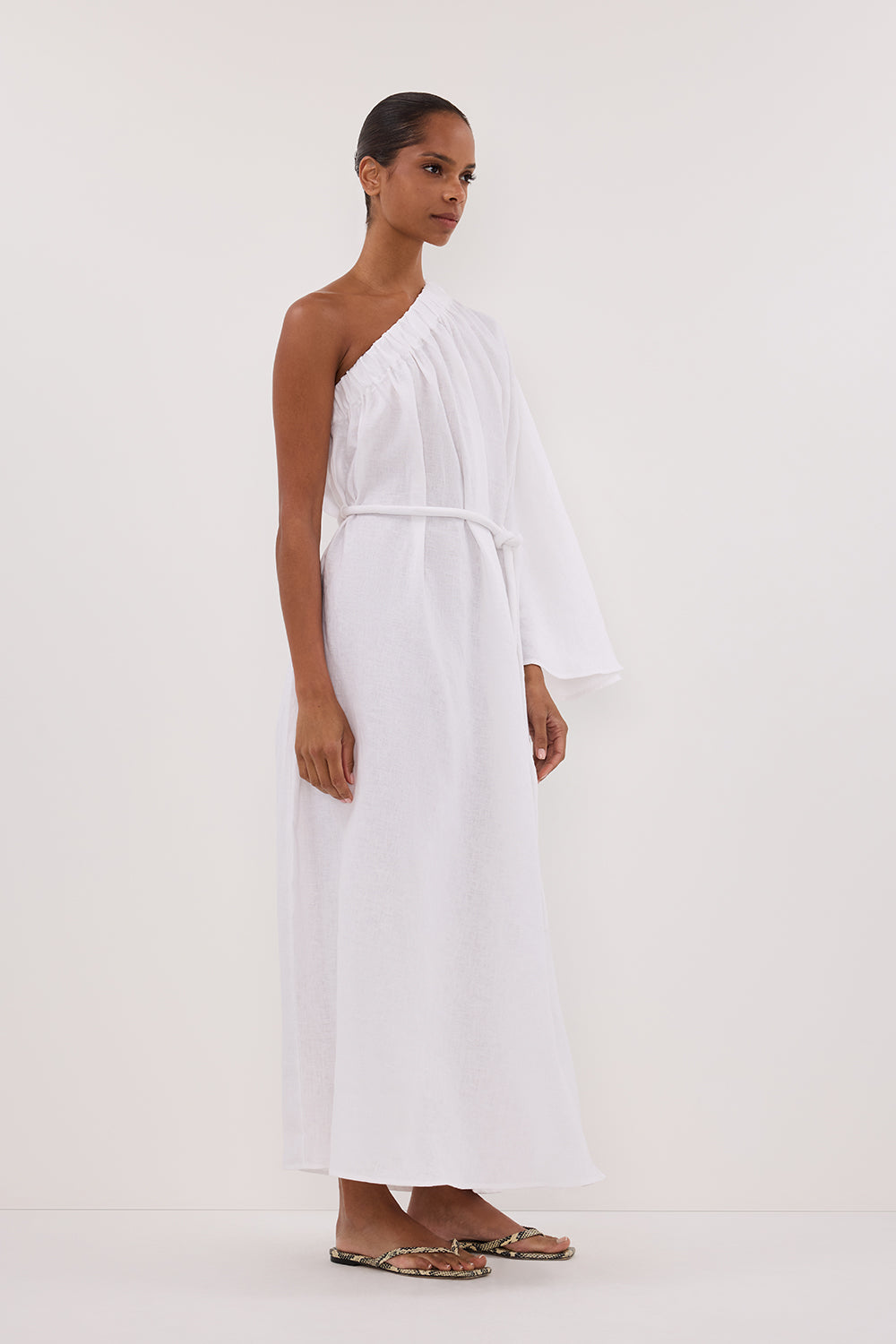 SALLY WHITE LINEN MIDI DRESS