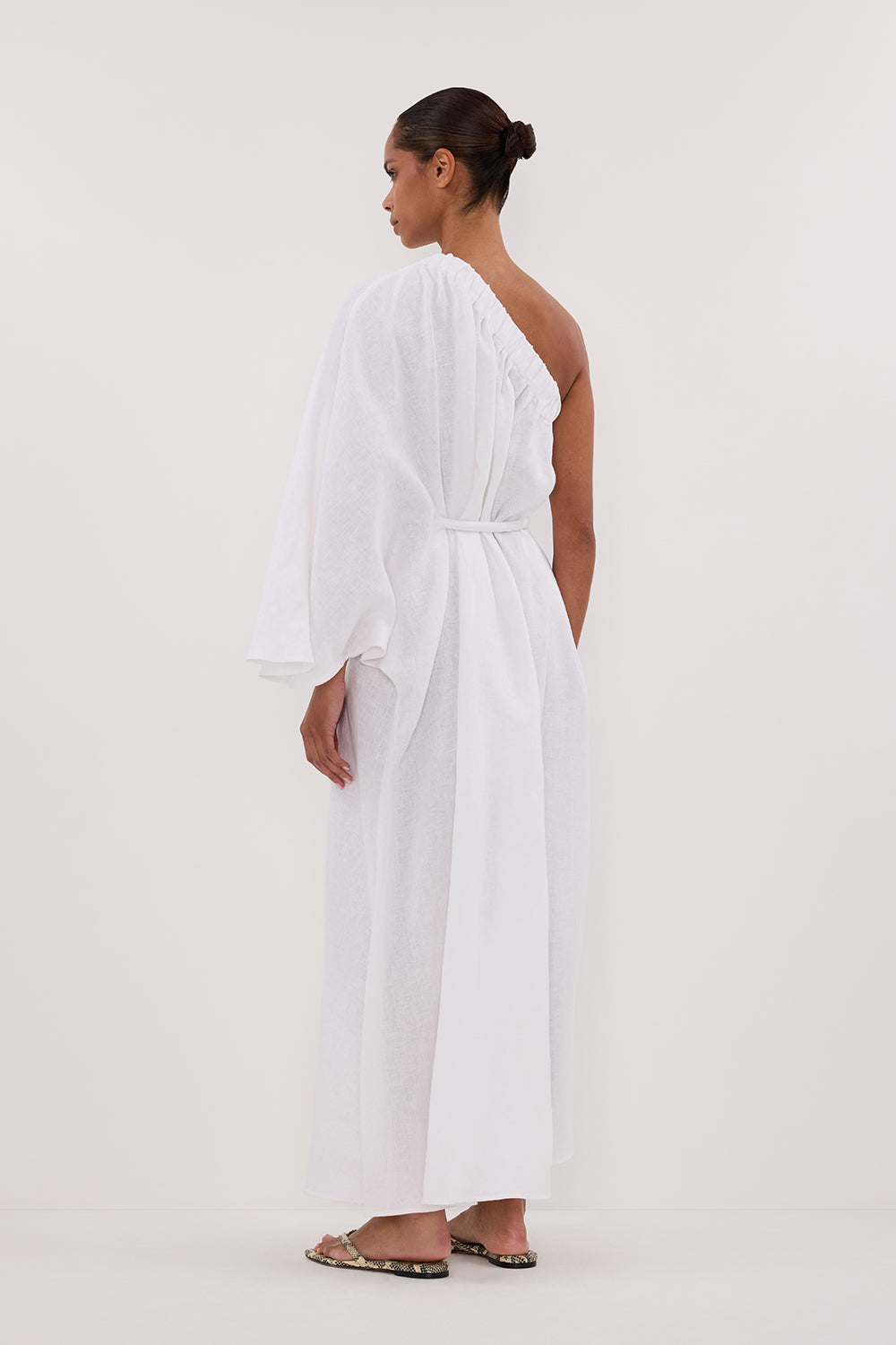 SALLY WHITE LINEN MIDI DRESS