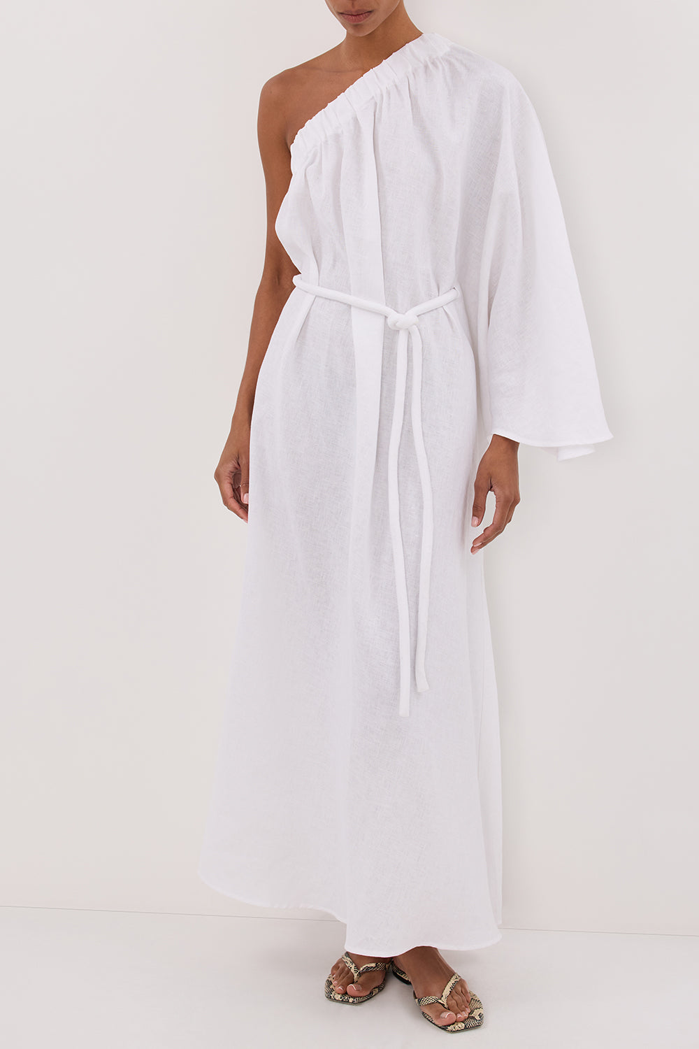 SALLY WHITE LINEN MIDI DRESS