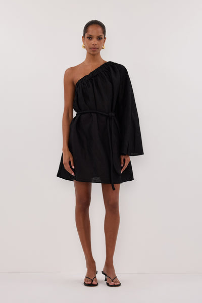 AURELIA BLACK ASYM LINEN MINI DRESS – DISSH