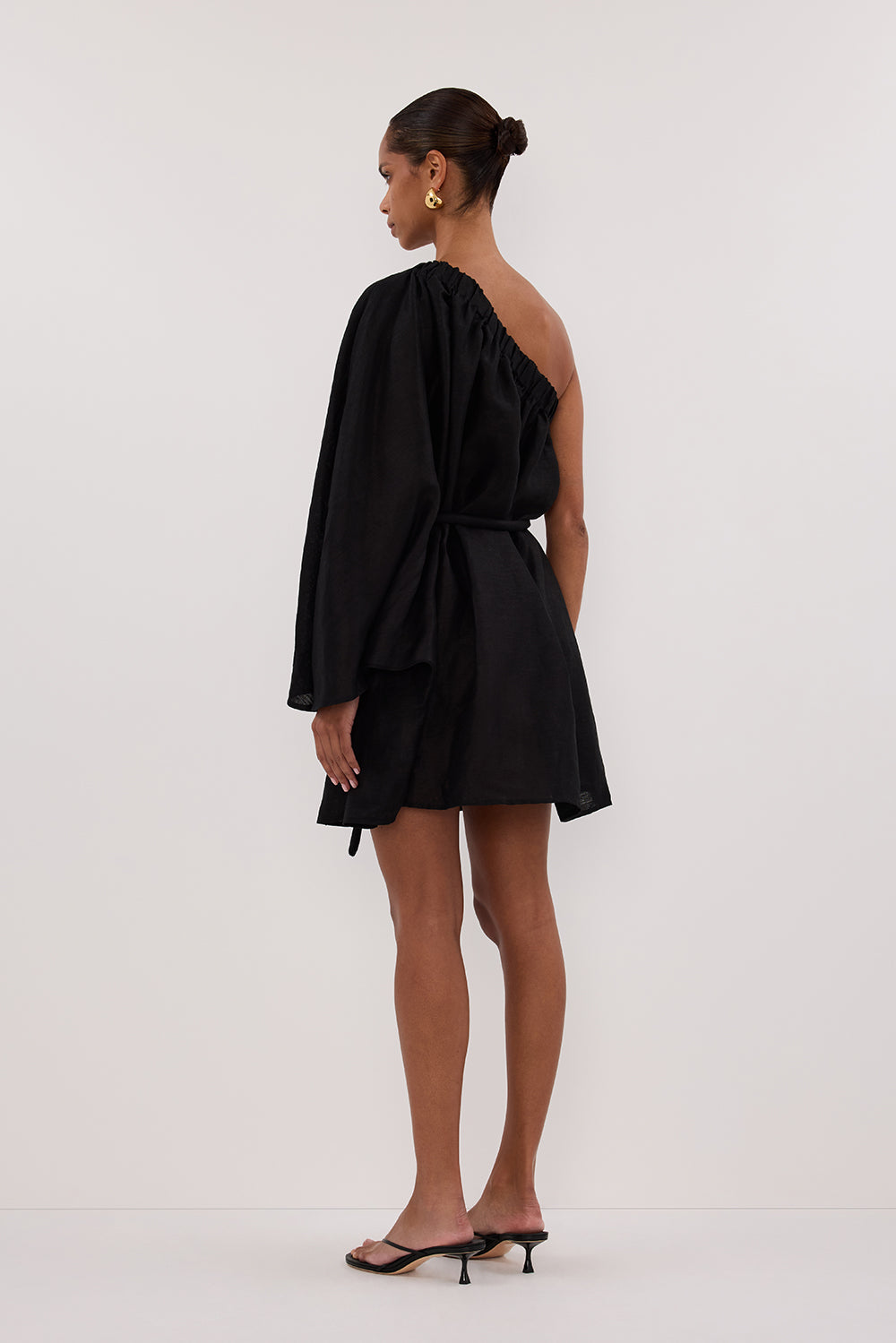 AURELIA BLACK ASYM LINEN MINI DRESS