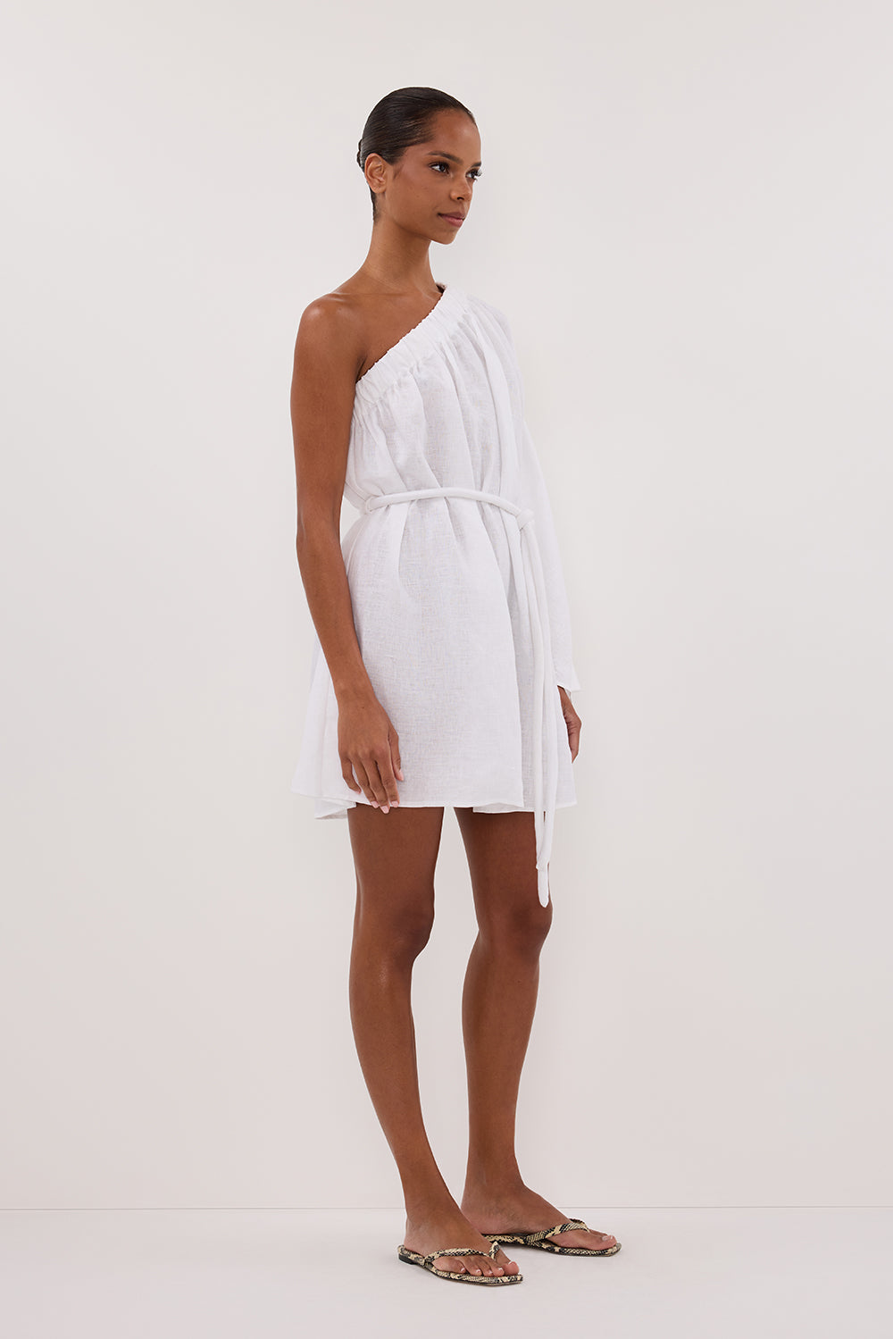 Aurelia Asym Linen Mini Dress in White By DISSH Aurelia Asym Linen Mini Dress in White By DISSH