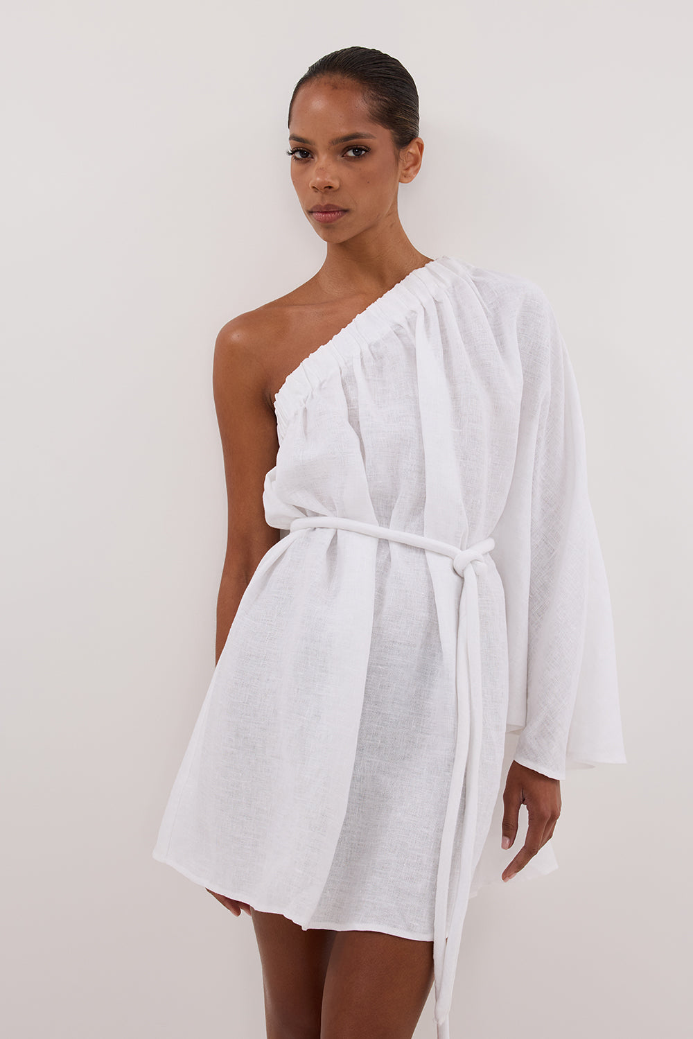 AURELIA WHITE ASYM LINEN MINI DRESS