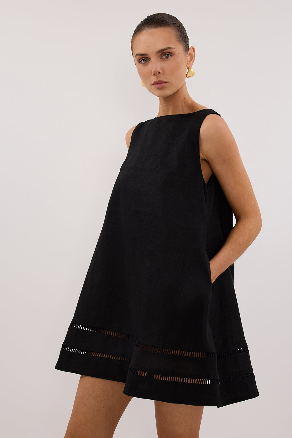 LINDSAY BLACK LINEN MINI DRESS LINDSAY BLACK LINEN MINI DRESS