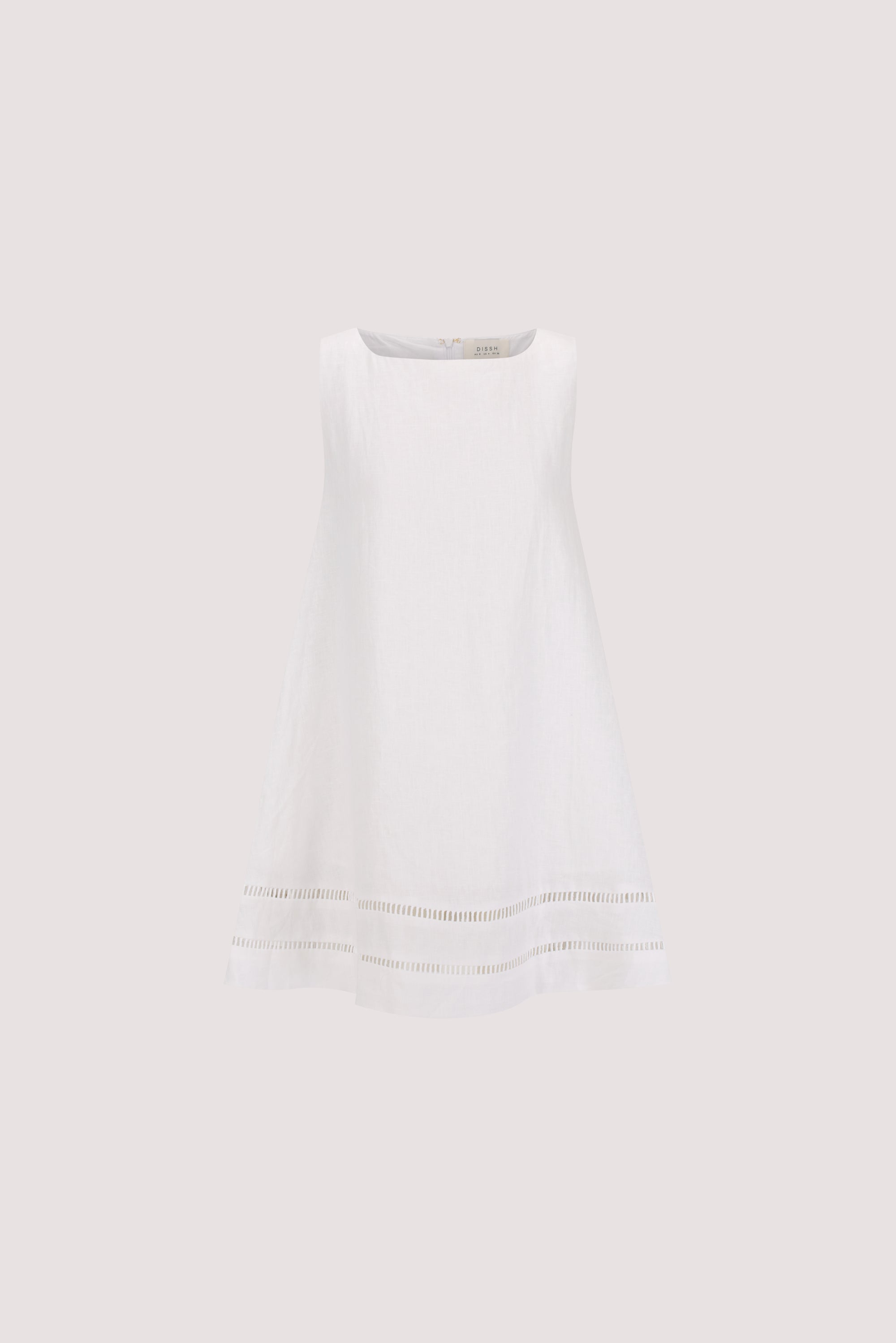 dissh white linen mini dress Dissh - The Autumn Collection is here. The Nova White Linen Mini is made from 100% linen featuring a high neck and pin tuck pleated detailing through the skirt