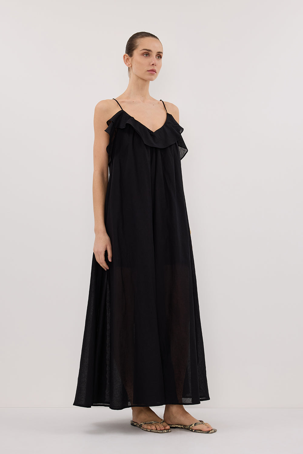 CAPRI BLACK LINEN BLEND MAXI DRESS – DISSH