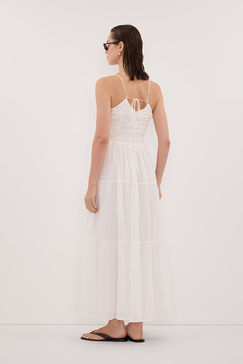 ramie midi dress Famecoco Embroidered Ramie Midi Dress White / XL